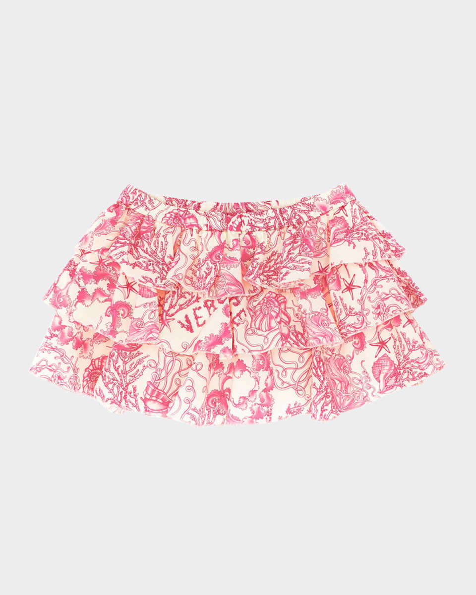 Girl's Underwater Barocco Tiered Poplin Skirt, Size 2-5